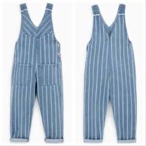 Zara kids denim striped overalls jumper sleeveless US9